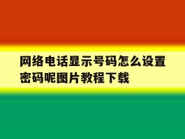 网络电话显示号码怎么设置密码呢图片教程下载的简单介绍