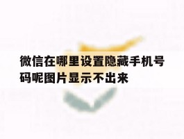 微信在哪里设置隐藏手机号码呢图片显示不出来